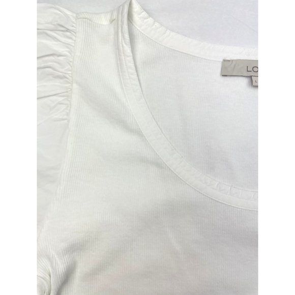 LOFT Women Puff Sleeve Mixed Media Top Large - Picture 14 of 15